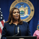 New York Attorney General Letitia James speaks at a podium.